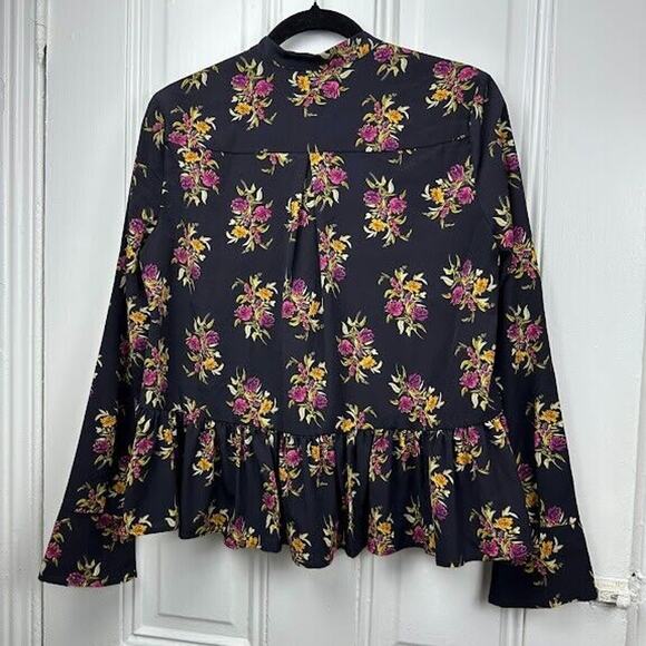 Thakoon Collective Blouse Womens 4 Black Floral Button-Up Peplum Cottage Preppy - Picture 6 of 7